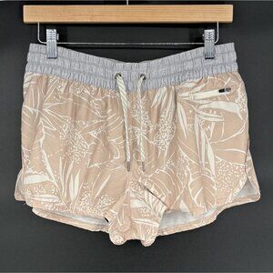 Vuori Women's Palm Print Clementine Shorts L Beige/Pink Lined Running Jogging